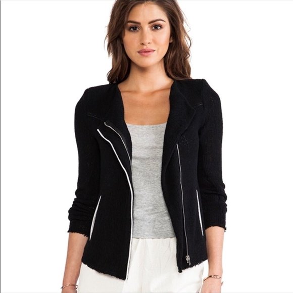 IRO Black Dana Jacket Knit Moto Full Zip - Picture 2 of 9